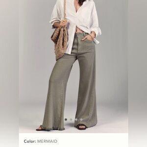 Pilcro Adi Linen Mid-Rise Flare Pants | 27P | Mermaid | Anthropologie
